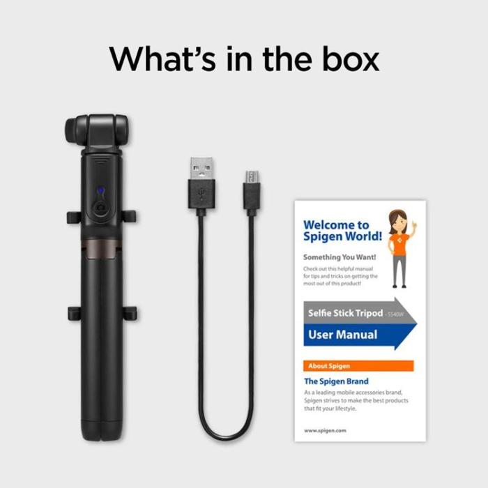 Spigen - Spigen Trådlös Selfie Stick Tripod - Svart
