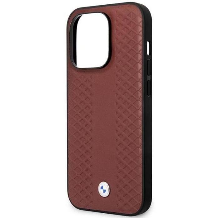 BMW - BMW iPhone 14 Pro Magsafe Läder Mobilskal Diamond - Burgundy