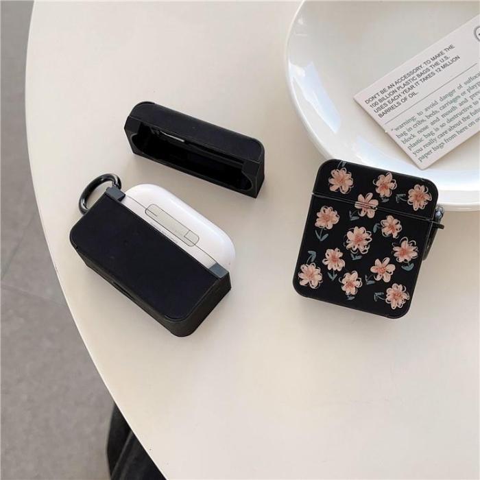 OEM - Airpods Pro 2 Skal TPU Läder Floral - Svart/Rosa