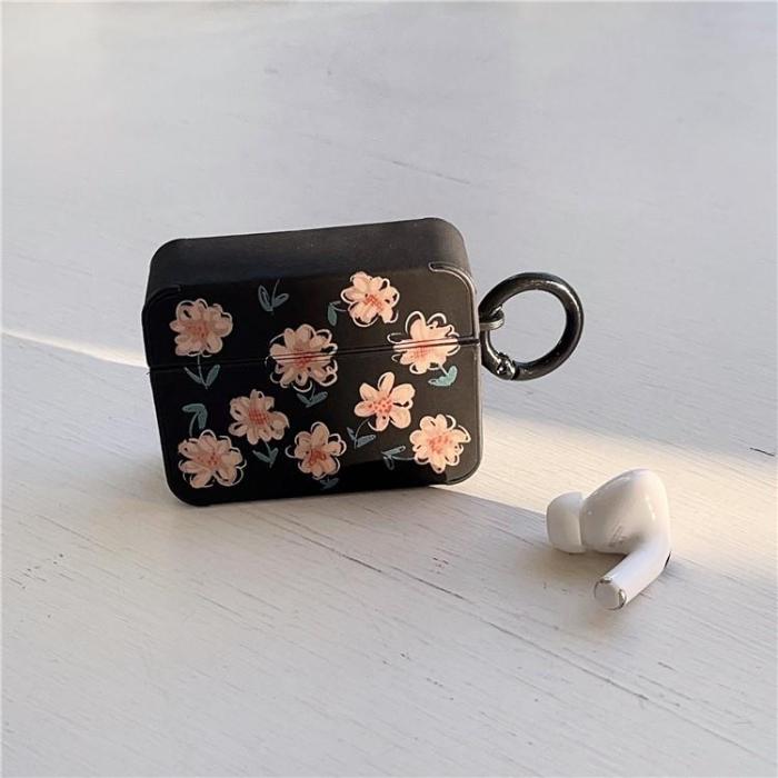 OEM - Airpods Pro 2 Skal TPU Läder Floral - Svart/Rosa