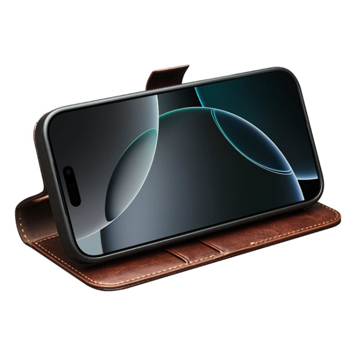 QIALINO - QIALINO iPhone 17 Pro Plånboksfodral Äkta Läder - Brun
