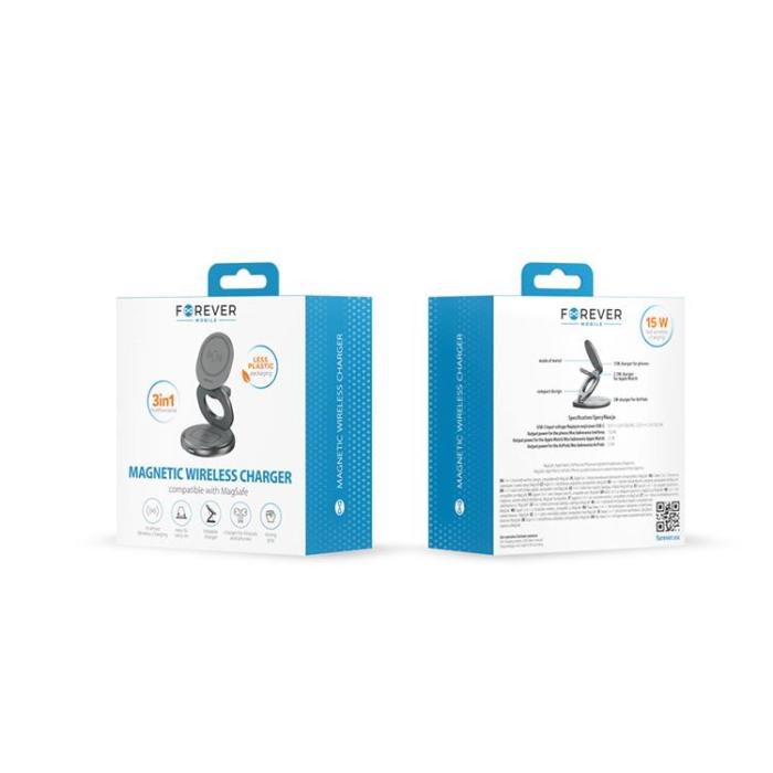 Forever - Forever 3-in-1 Trådlös Laddare 15W Magnetisk Universell - Grå