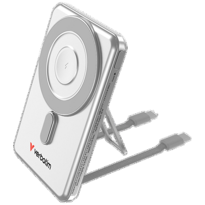Verbatim - Verbatim MagSafe Powerbank 5000mAh 15W 2xUSB-C Kablar n Go - Silver