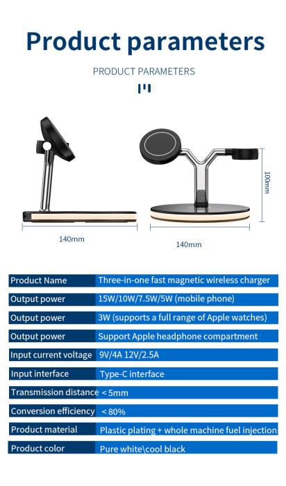 A-One Brand - 3-in-1 Trådlös Laddare Magsafe iPhone 25W, Apple Watch, AirPods - Vit