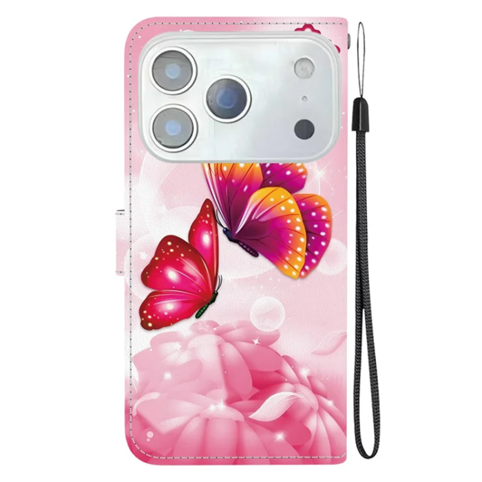 A-One Brand - iPhone 17 Pro Max Plånboksfodral Med Lanyard - Rosa Butterfly