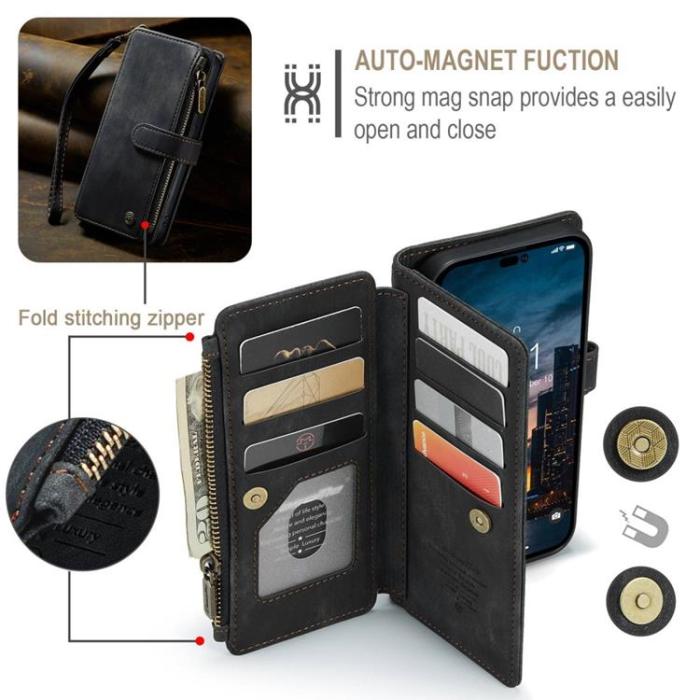 Caseme - CASEME iPhone 14 Pro Max Plånboksfodral C30 Zipper - Svart