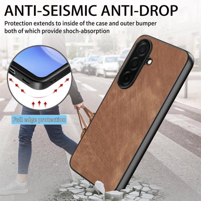 OEM - Mobilskal för Samsung Galaxy S26 Stöttålig Slim Retro Konstläder - Brun