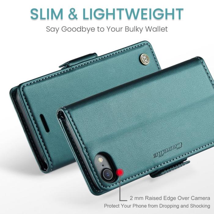 Caseme - CASEME Litchi Texture Plånboksfodral Konstläder i Grön för iPhone 6/7/8/SE