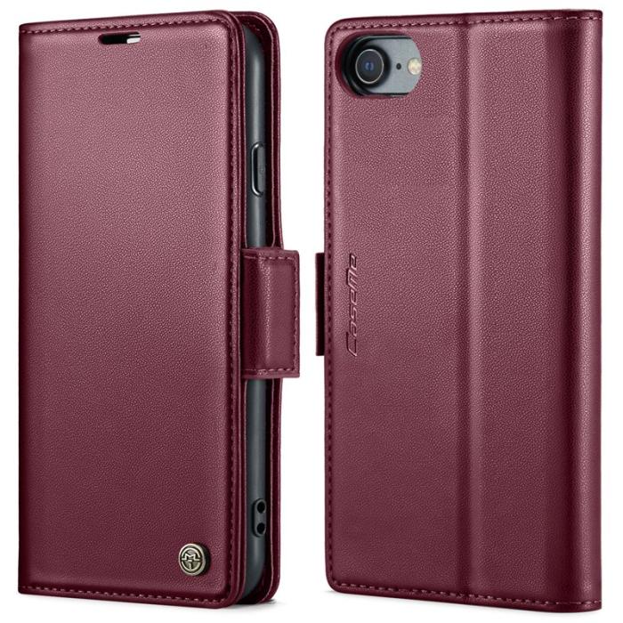 Caseme - CASEME Litchi Texture Plånboksfodral Konstläder i Röd för iPhone 6/7/8/SE