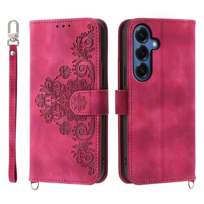 OEM - Samsung Galaxy S26 Plus Plånboksfodral Blommönster Konstläder - Vinröd