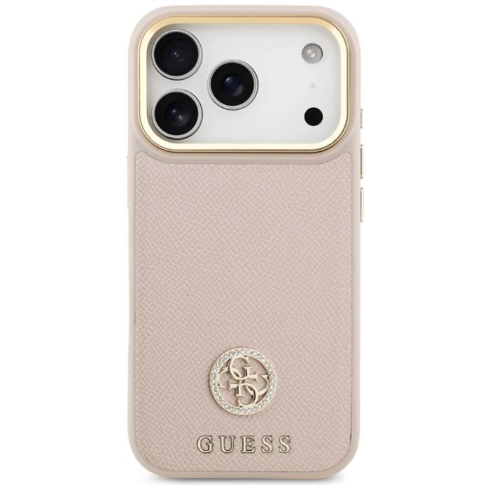 Guess - Guess iPhone 17 Pro Mobilskal Magsafe Grained Strass Logo - Rosa