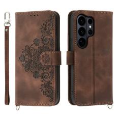 OEM - Samsung Galaxy S26 Ultra Pl&aring;nboksfodral Konstl&auml;der Blomm&ouml;nster - Brun