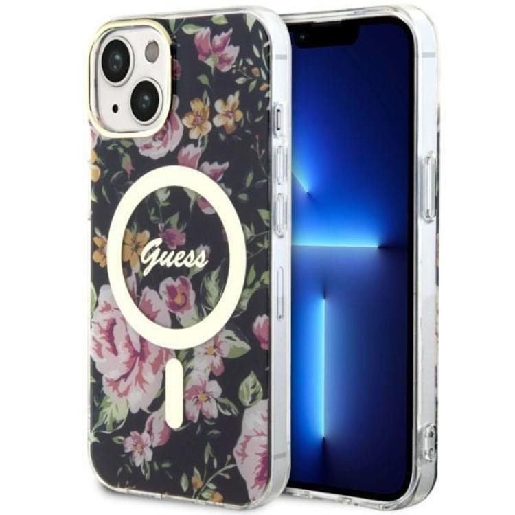 Guess iPhone 14 Mobilskal MagSafe Flower - Svart | 2353 | AlltMobil