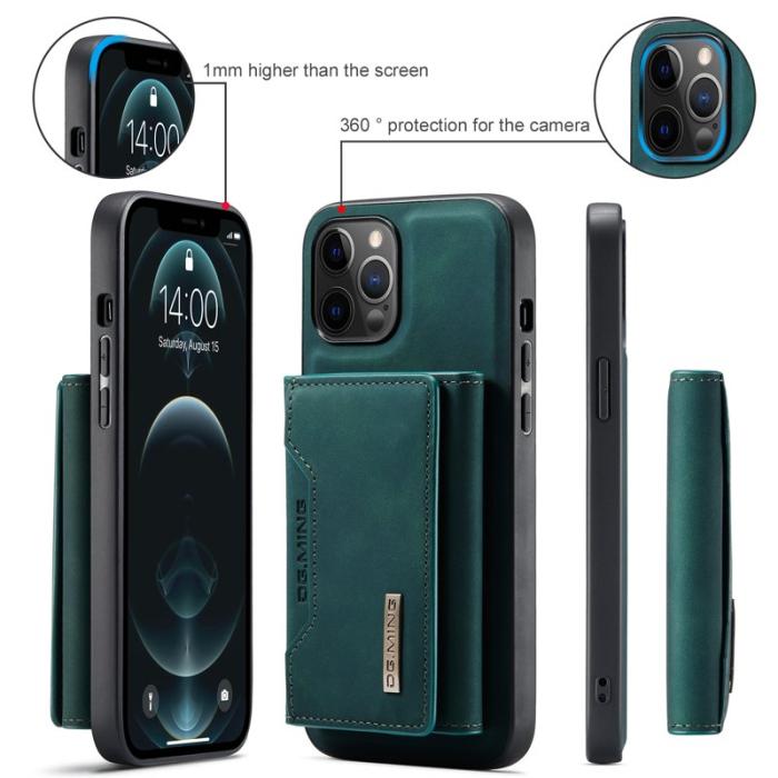 DG.MING - DG.MING M2 Series 2-in-1 Tri-Fold Wallet Mobilskal iPhone 13 Pro Grön