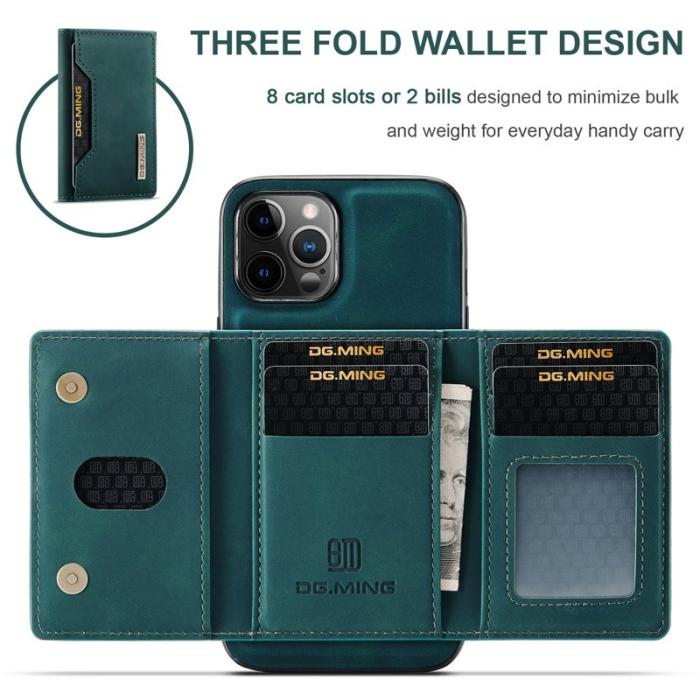DG.MING - DG.MING M2 Series 2-in-1 Tri-Fold Wallet Mobilskal iPhone 13 Pro Grön