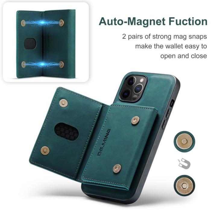 DG.MING - DG.MING M2 Series 2-in-1 Tri-Fold Wallet Mobilskal iPhone 13 Pro Grön
