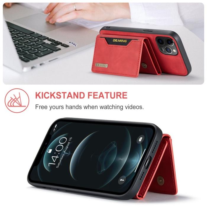 DG.MING - DG.MING M2 Series 2-in-1 Tri-Fold Wallet Mobilskal iPhone 13 Pro Röd