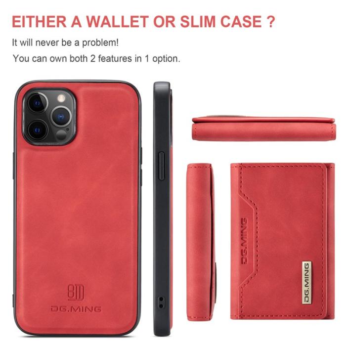 DG.MING - DG.MING M2 Series 2-in-1 Tri-Fold Wallet Mobilskal iPhone 13 Pro Röd
