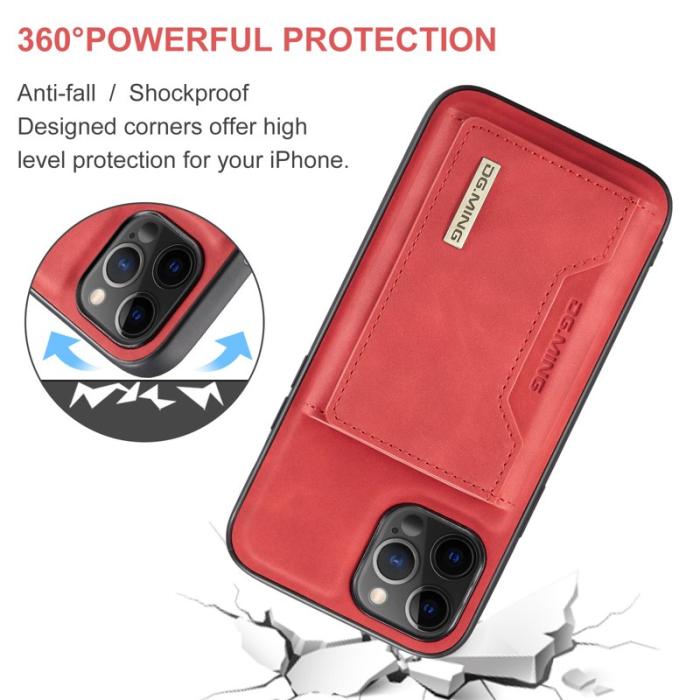 DG.MING - DG.MING M2 Series 2-in-1 Tri-Fold Wallet Mobilskal iPhone 13 Pro Röd
