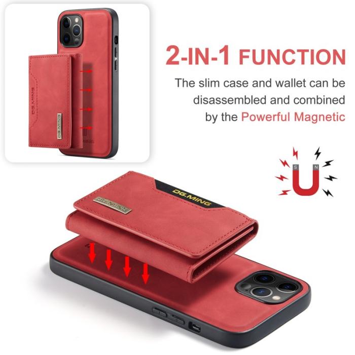 DG.MING - DG.MING M2 Series 2-in-1 Tri-Fold Wallet Mobilskal iPhone 13 Pro Röd