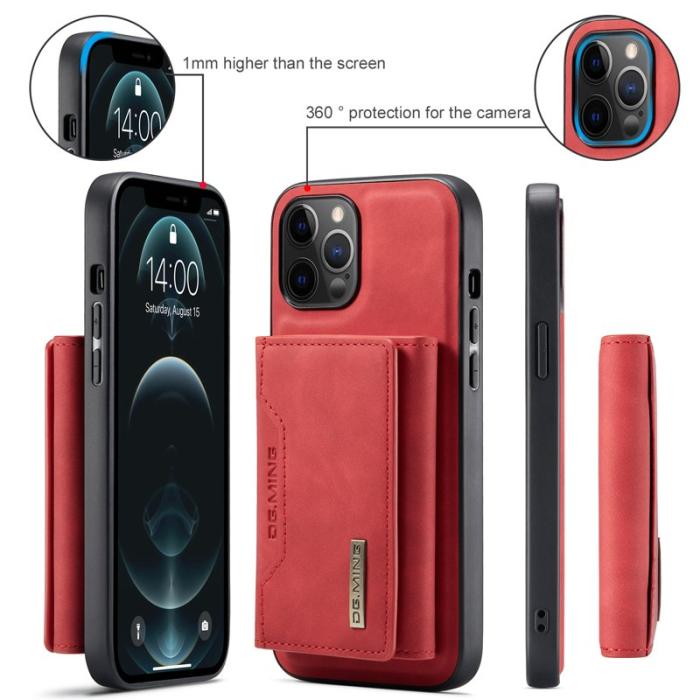 DG.MING - DG.MING M2 Series 2-in-1 Tri-Fold Wallet Mobilskal iPhone 13 Pro Röd