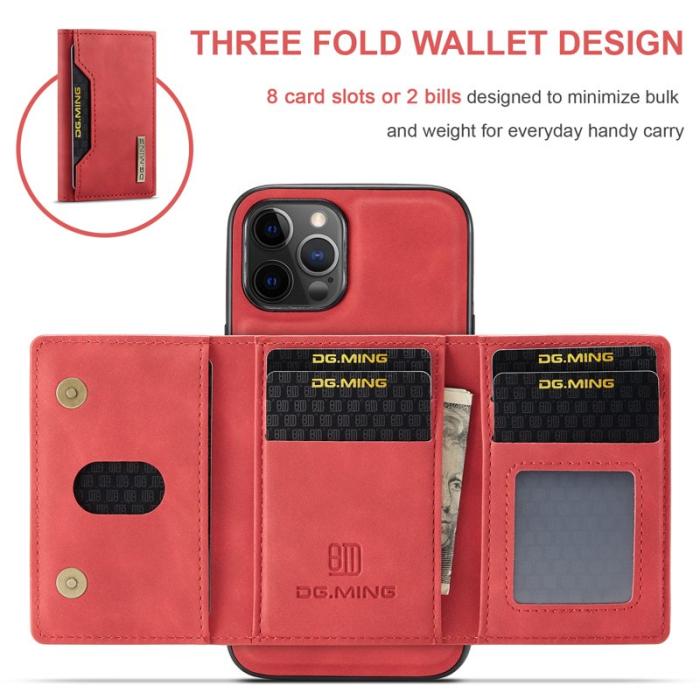 DG.MING - DG.MING M2 Series 2-in-1 Tri-Fold Wallet Mobilskal iPhone 13 Pro Röd