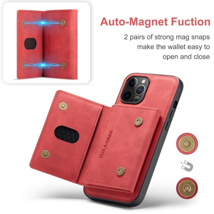 DG.MING - DG.MING M2 Series 2-in-1 Tri-Fold Wallet Mobilskal iPhone 13 Pro Röd