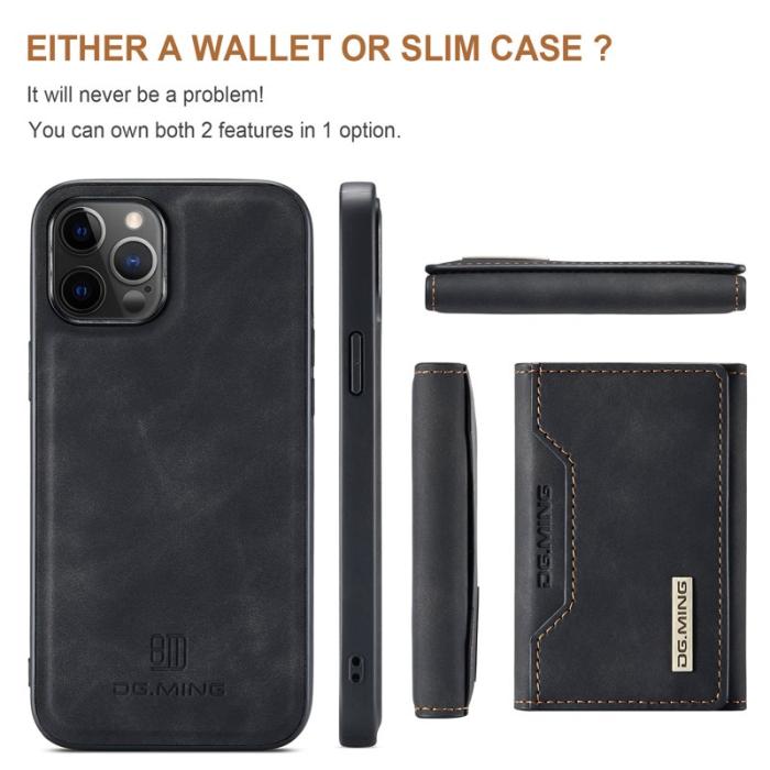 DG.MING - DG.MING M2 Series 2-in-1 Tri-Fold Wallet Mobilskal iPhone 13 Pro - Svart