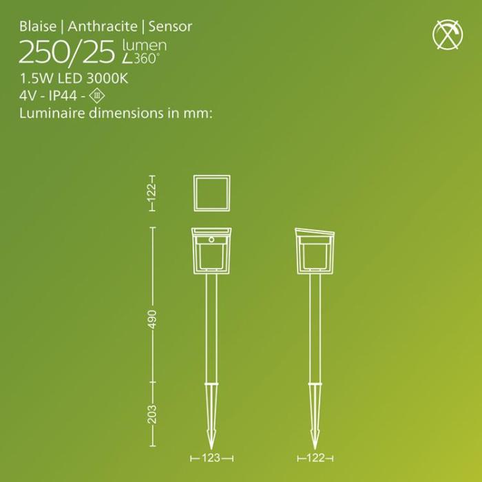 Philips - Philips Blaise Piedestal Solcell LED 250/20lm - Svart