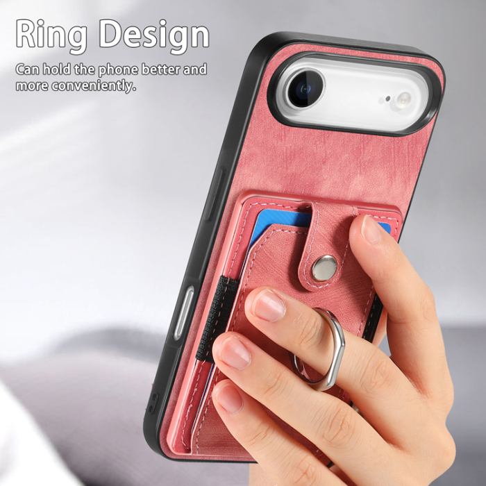 A-One Brand - iPhone Air Mobilskal med Korthållare Läder Kickstand - Rosa