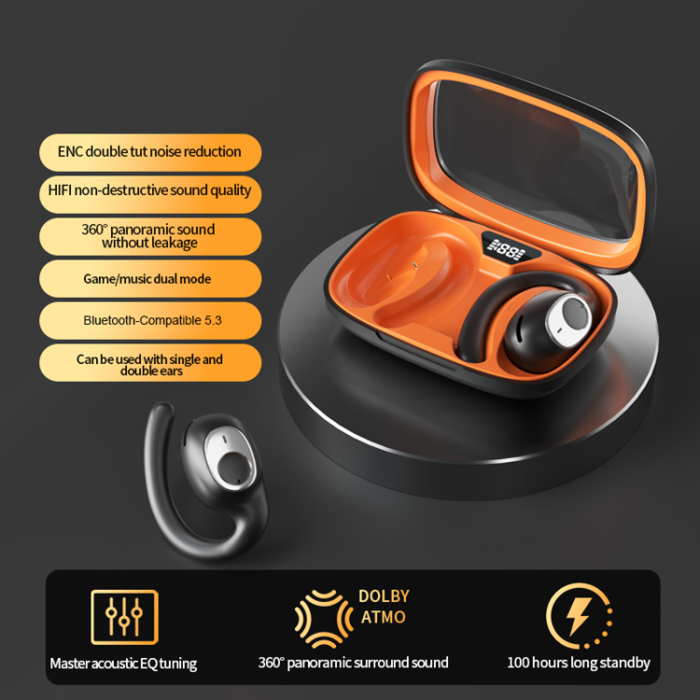 A-One Brand - Trådlösa Bluetooth-Hörlurar Open-Ear Hook Sports IPX5 Vattentäta ENC X5