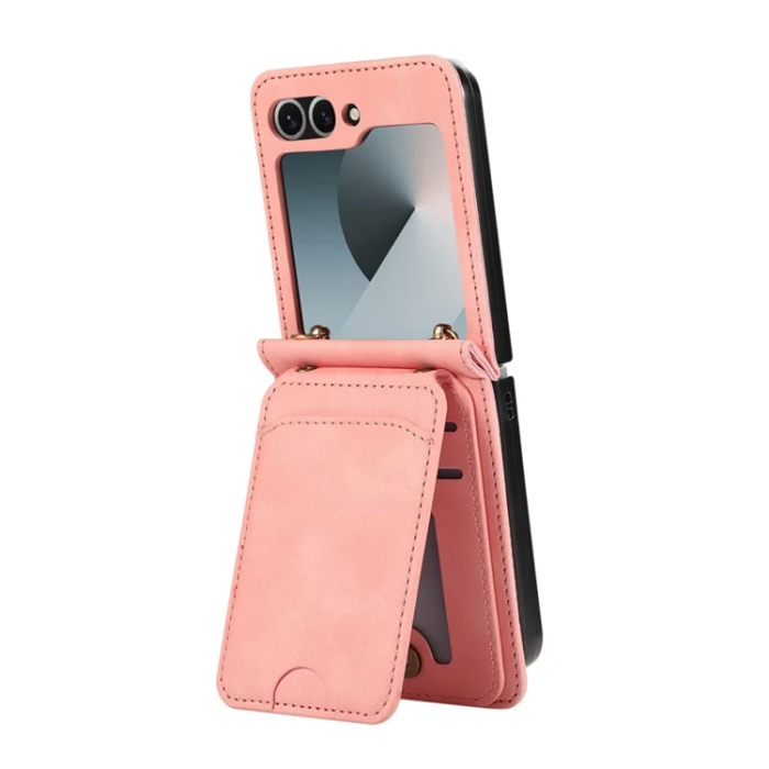 A-One Brand - Galaxy Z Flip7 Plånboksfodral Kickstand med Axelrem - Rosa