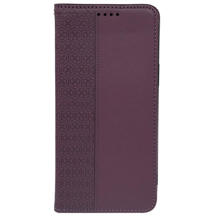 OEM - Samsung Galaxy S26 Fodral Fyrklöver Äkta Läder Flip - Mörklila