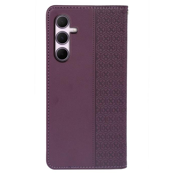 OEM - Samsung Galaxy S26 Fodral Fyrklöver Äkta Läder Flip - Mörklila