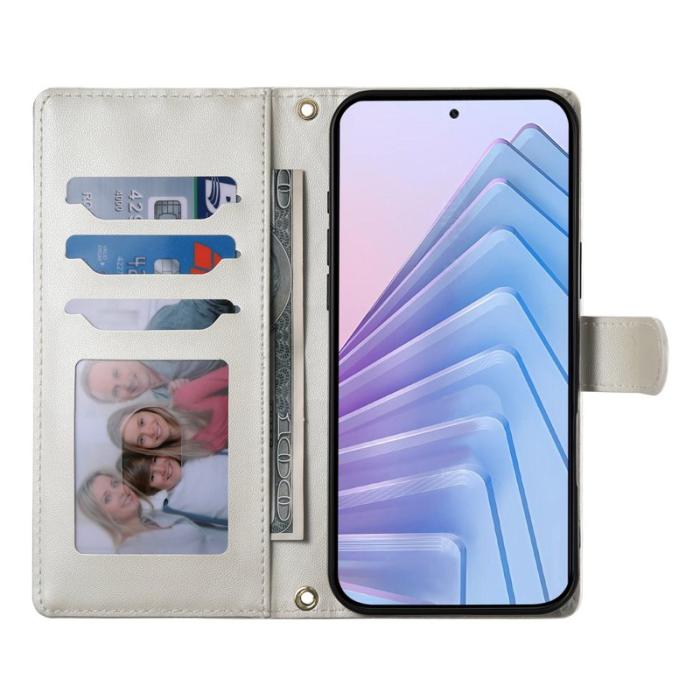 OEM - Samsung Galaxy S26 Fodral Rhombus Stitching Ställ Äkta Läder - Beige