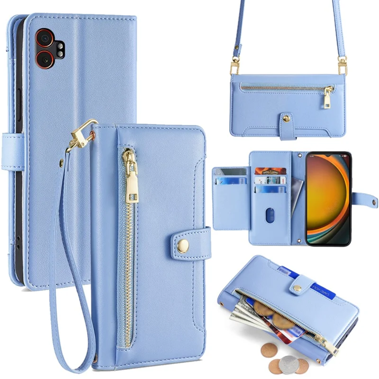 Galaxy Xcover 7 Pro Konstläder Plånboksfodral med 2 Rem - Blå (Blå) | 2353 | AlltMobil