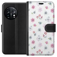 Gustaf - Pl&aring;nboksfodral till OnePlus 11 med Blommor och fj&auml;rillar
