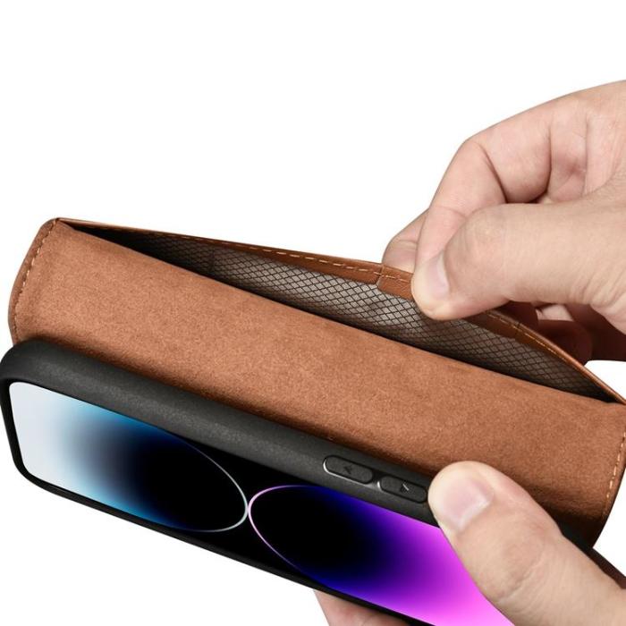 ICARER - iCarer iPhone 14 Pro Max Plånboksfodral 2in1 Anti-RFID Äkta Läder - Brun