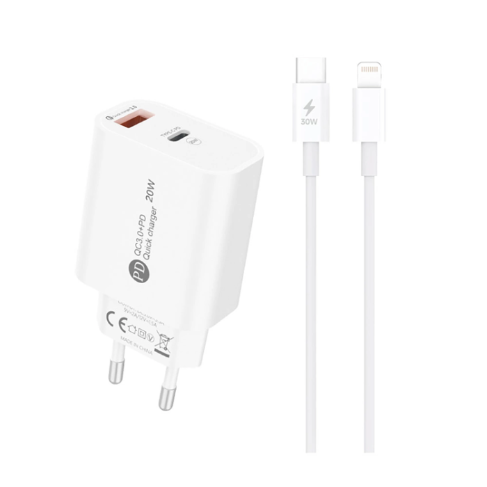 OEM - Snabbladdare A6MaxL 20W med USB-C - Lightning 1m Kabel - Vit