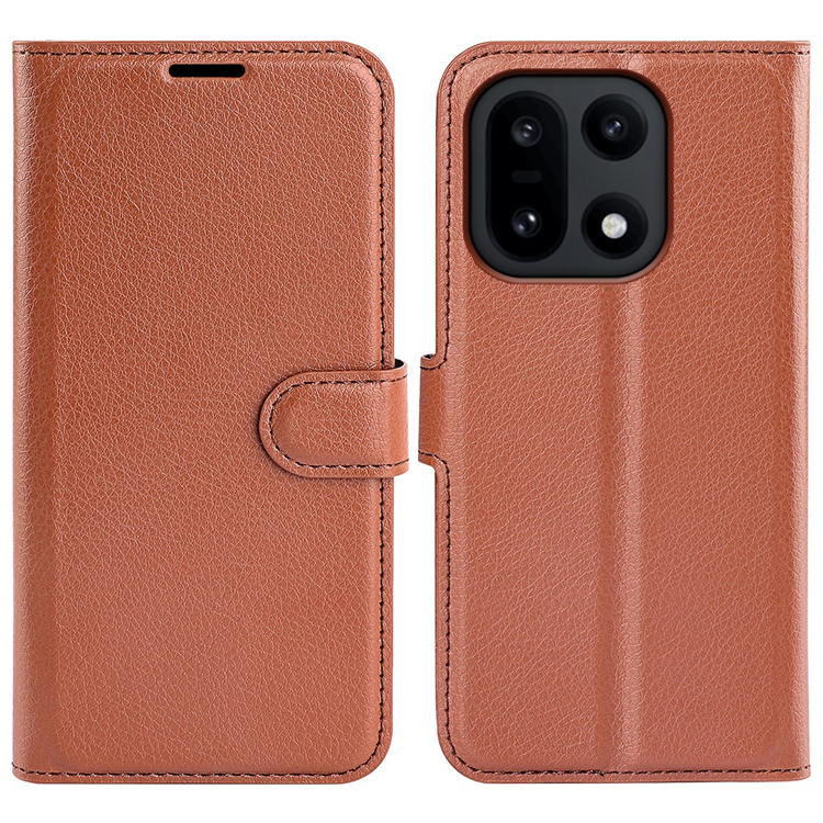 AMORUS OnePlus 15 Konstläder Plånboksfodral Litchi Shockproof - Brun (Brun) | 2353 | AlltMobil