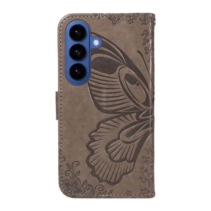 OEM - Samsung Galaxy S26 Plus Skal Fjärilsdesign PU Läder Flip - Grå