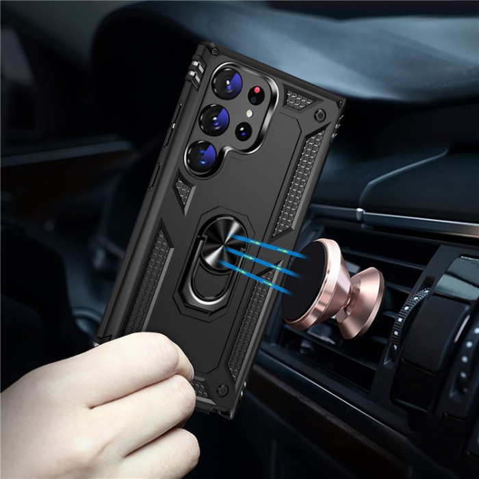 A-One Brand - Galaxy S23 Ultra Skal Ringhållare Kickstand - Svart