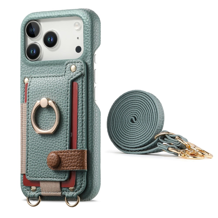 A-One Brand - Mobilskal till iPhone 17 Pro med Korthållare Ring Kickstand - Blå