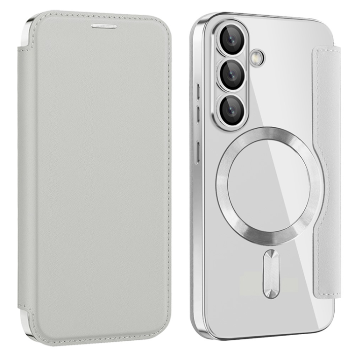 A-One Brand - Galaxy S25 Plus Plånboksfodral MagSafe RFID Blocking - Silver