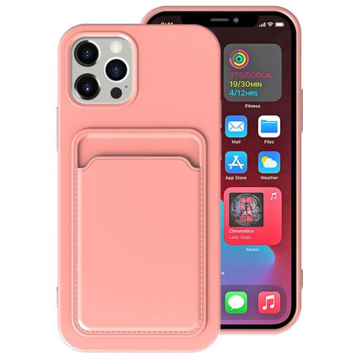 OEM - iPhone 15 Plus Mobilskal Korthållare Silikon - Ljusrosa