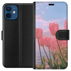 Gustaf - Pl&aring;nboksfodral till Apple iPhone 12 med Rosa Tulpaner