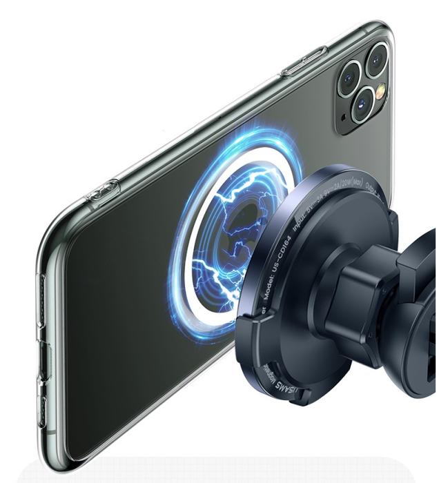 USAMS - USAMS 15W Magsafe Snap + Wireless Vent Mount - Svart