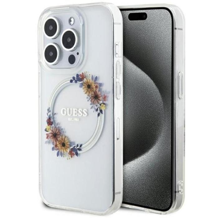 Guess - Guess iPhone 15 Pro Mobilskal Magsafe IML Flowers Wreatch