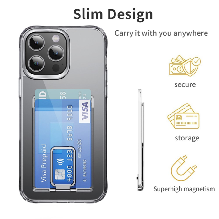 A-One Brand - Universal Magnetisk Mobil Korthållare med Kickstand RFID Transparent - Silver