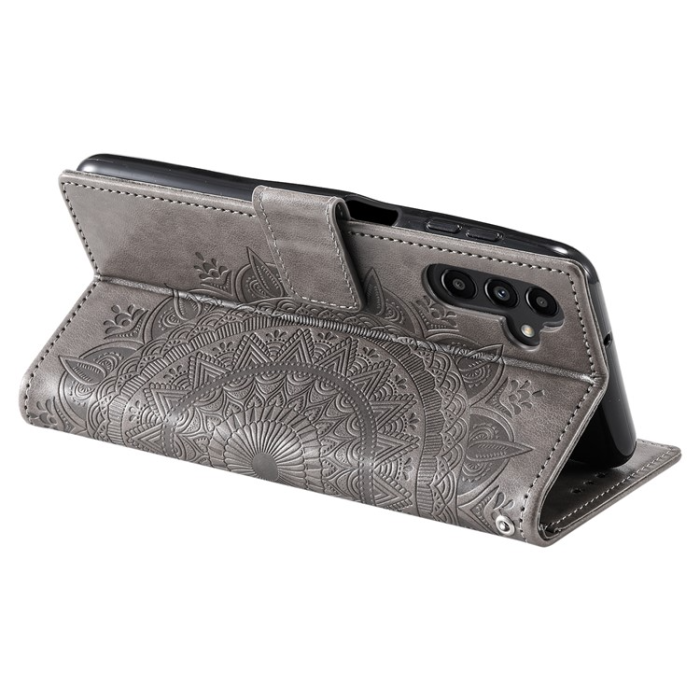 OEM - Galaxy A24 4G Plånboksfodral Imprinted Mandala Flower - Grå
